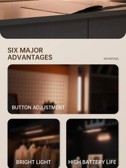 مصباح ليلي مزود بمستشعر حركة - مصباح مكتب وخزانة LED قابل لإعادة الشحن من النوع C مع شاشة رقمية 