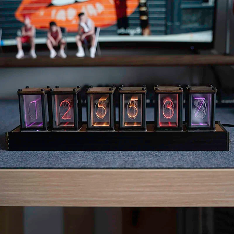 Luxury Nixie Glow Tube Clock – Wooden RGB Silent Digital Table Clock, Creative DIY Desktop Decoration & Gift