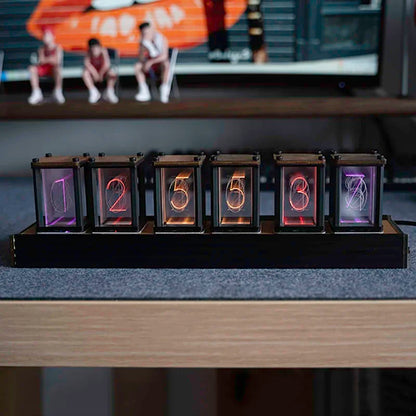 Luxury Nixie Glow Tube Clock – Wooden RGB Silent Digital Table Clock, Creative DIY Desktop Decoration & Gift