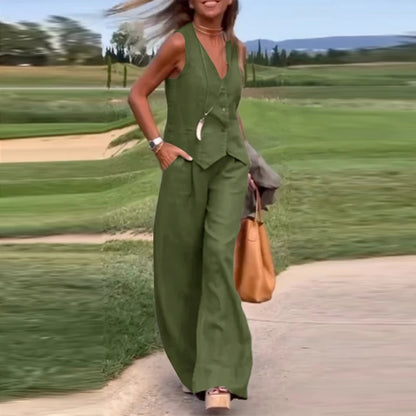 ZANZEA 2025 Elegant Two-Piece Set – Solid Color Vest Top & Wide Leg Pants, Summer Office Chic Outfit (Plus Size)
