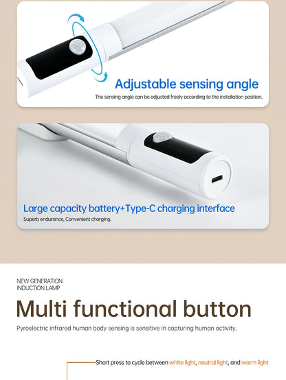 مصباح ليلي مزود بمستشعر حركة - مصباح مكتب وخزانة LED قابل لإعادة الشحن من النوع C مع شاشة رقمية 