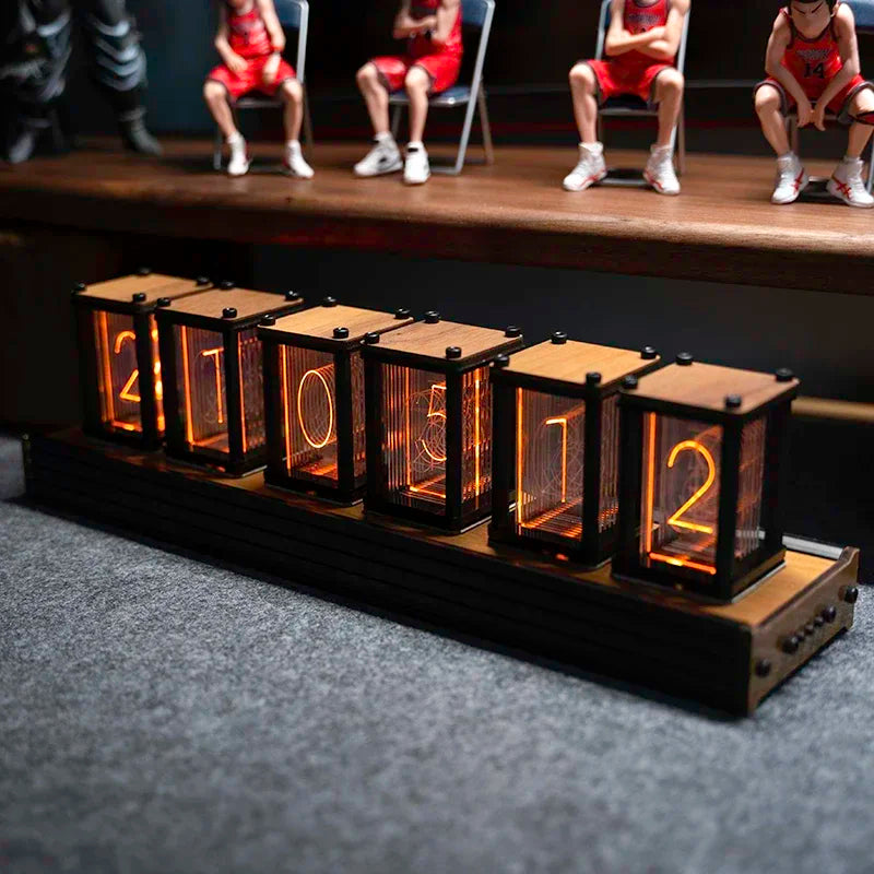 Luxury Nixie Glow Tube Clock – Wooden RGB Silent Digital Table Clock, Creative DIY Desktop Decoration & Gift