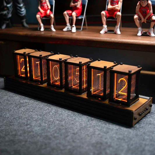 Luxury Nixie Glow Tube Clock – Wooden RGB Silent Digital Table Clock, Creative DIY Desktop Decoration & Gift