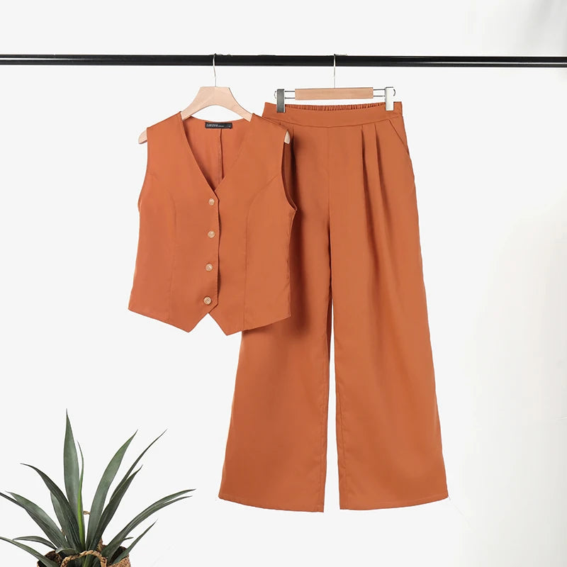 ZANZEA 2025 Elegant Two-Piece Set – Solid Color Vest Top & Wide Leg Pants, Summer Office Chic Outfit (Plus Size)
