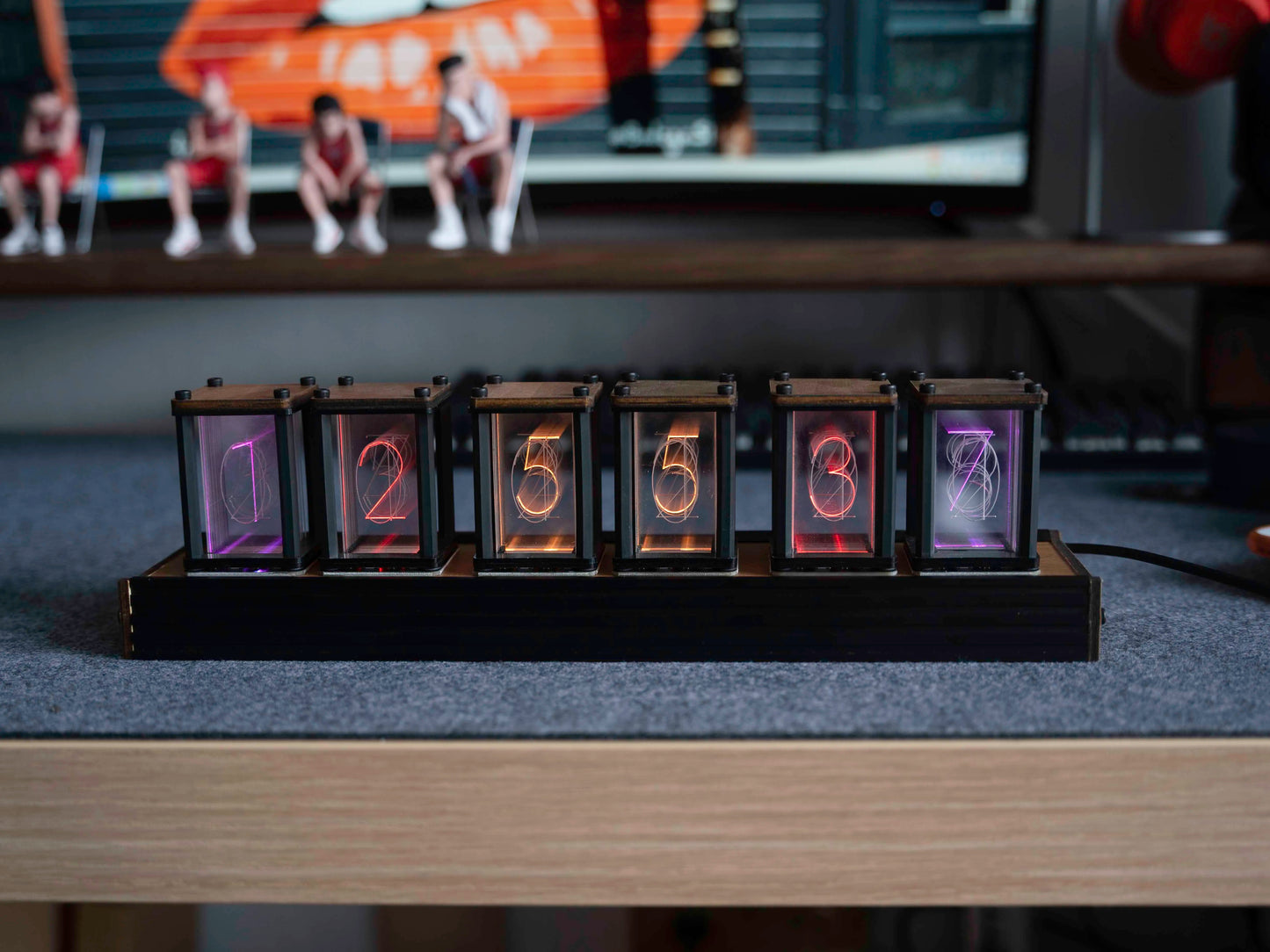 Luxury Nixie Glow Tube Clock – Wooden RGB Silent Digital Table Clock, Creative DIY Desktop Decoration & Gift