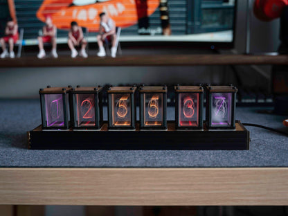 Luxury Nixie Glow Tube Clock – Wooden RGB Silent Digital Table Clock, Creative DIY Desktop Decoration & Gift