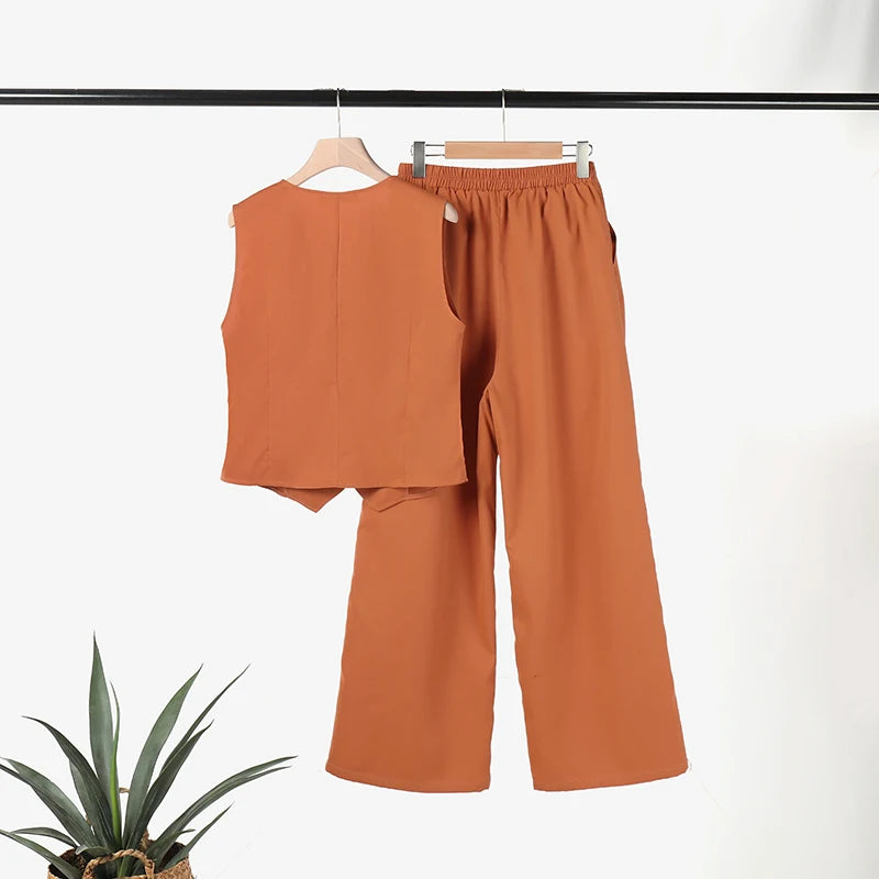 ZANZEA 2025 Elegant Two-Piece Set – Solid Color Vest Top & Wide Leg Pants, Summer Office Chic Outfit (Plus Size)