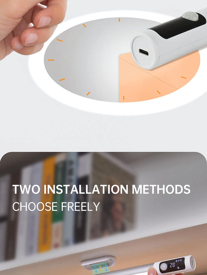 مصباح ليلي مزود بمستشعر حركة - مصباح مكتب وخزانة LED قابل لإعادة الشحن من النوع C مع شاشة رقمية 