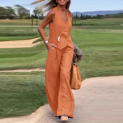 ZANZEA 2025 Elegant Two-Piece Set – Solid Color Vest Top & Wide Leg Pants, Summer Office Chic Outfit (Plus Size)