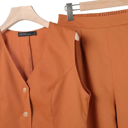 ZANZEA 2025 Elegant Two-Piece Set – Solid Color Vest Top & Wide Leg Pants, Summer Office Chic Outfit (Plus Size)