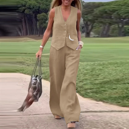 ZANZEA 2025 Elegant Two-Piece Set – Solid Color Vest Top & Wide Leg Pants, Summer Office Chic Outfit (Plus Size)