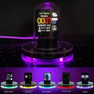 Digital Nixie Tube Clock with RGB LED Glows for Game Room Desktop Decoration. Luxury Box Packing for Gift Idea.
