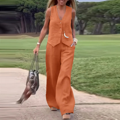 ZANZEA 2025 Elegant Two-Piece Set – Solid Color Vest Top & Wide Leg Pants, Summer Office Chic Outfit (Plus Size)