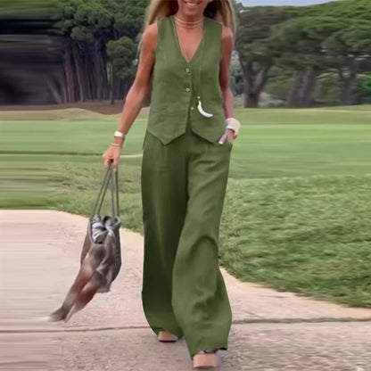ZANZEA 2025 Elegant Two-Piece Set – Solid Color Vest Top & Wide Leg Pants, Summer Office Chic Outfit (Plus Size)