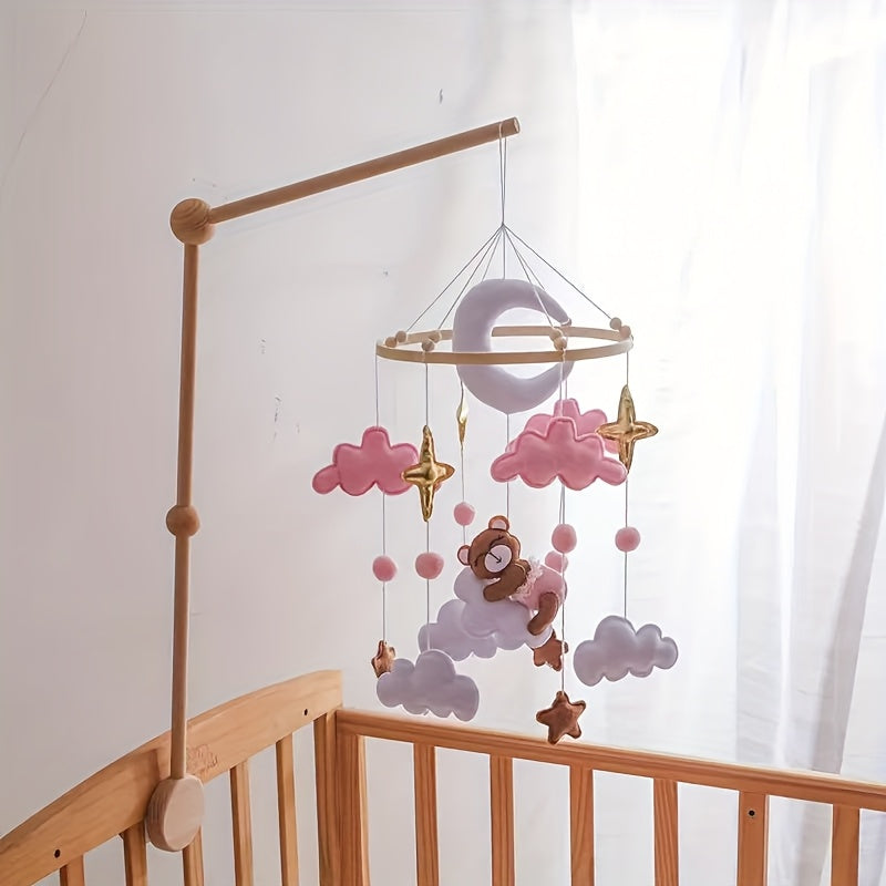Handmade Baby Sheep & Moon-Star Crib Mobile – Soft Pastel Pink Hanging Nursery Bell with Soothing Sound, Sensory Activity Toy & Baby Shower Gift