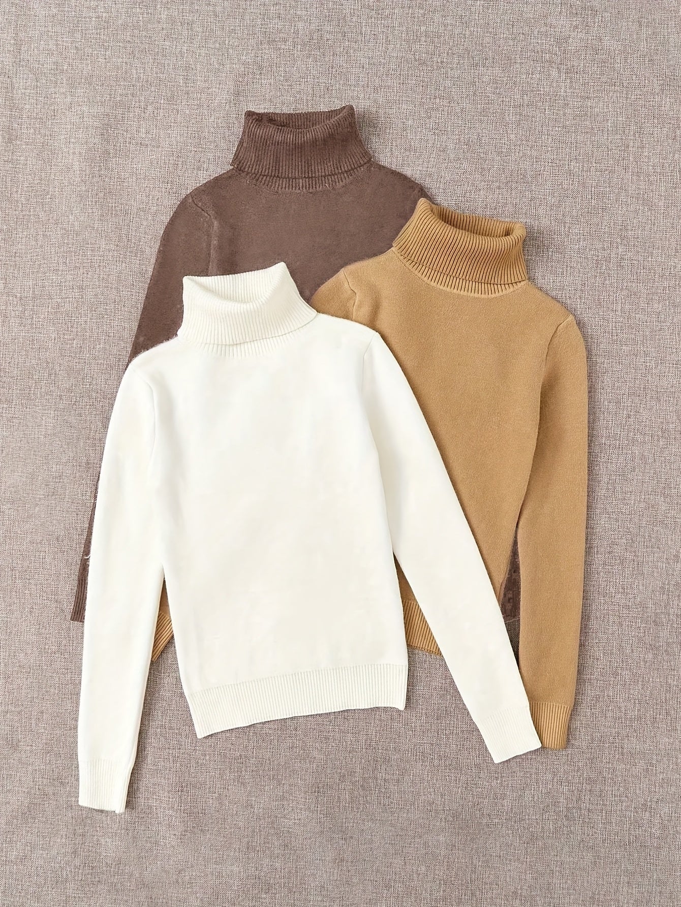 طقم سويت شيرت نسائي من 3 قطع برقبة عالية - ملابس تريكو خريف/شتاء