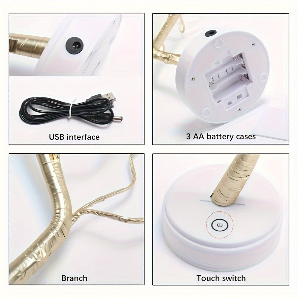 Golden Leaf Tree Lamp – 72 LED USB-Powered Decorative Light with Elegant Branch Design for Home & Events