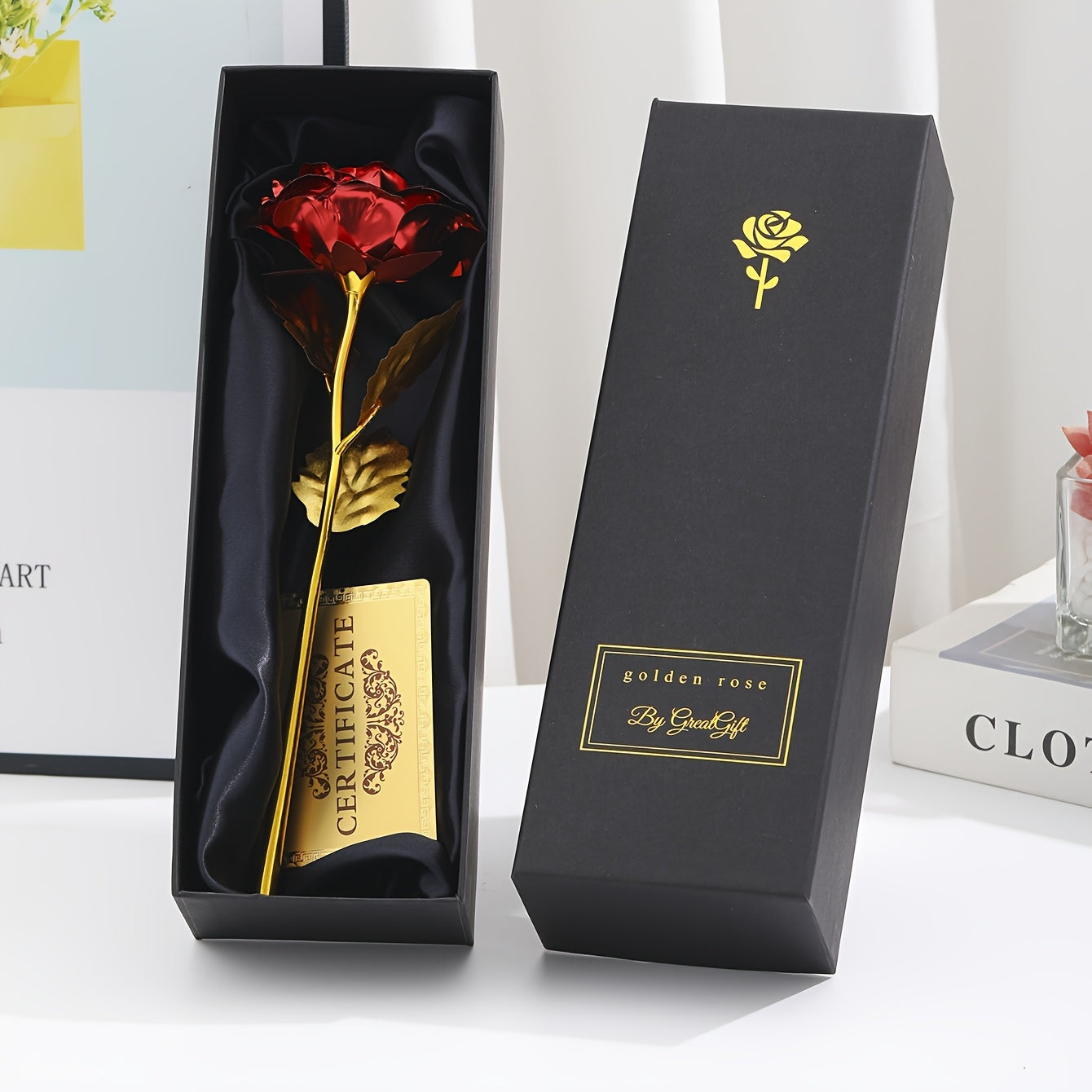 Golden Foil Rose Gift Box Set – Elegant Faux Rose Keepsake for Mother’s Day, Birthdays, Parties & Romantic Gifts