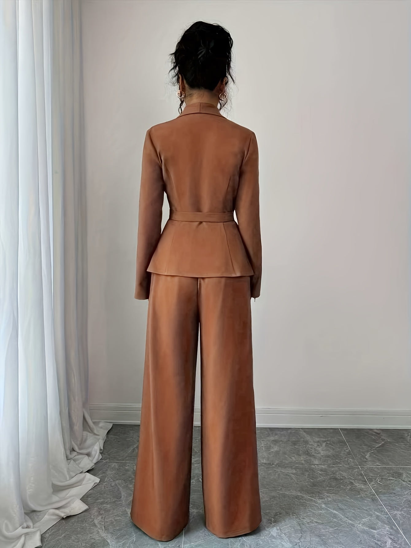 Women’s Elegant Solid Color Pants Suit – Chic Two-Piece Set with Button Details for All-Season Wear