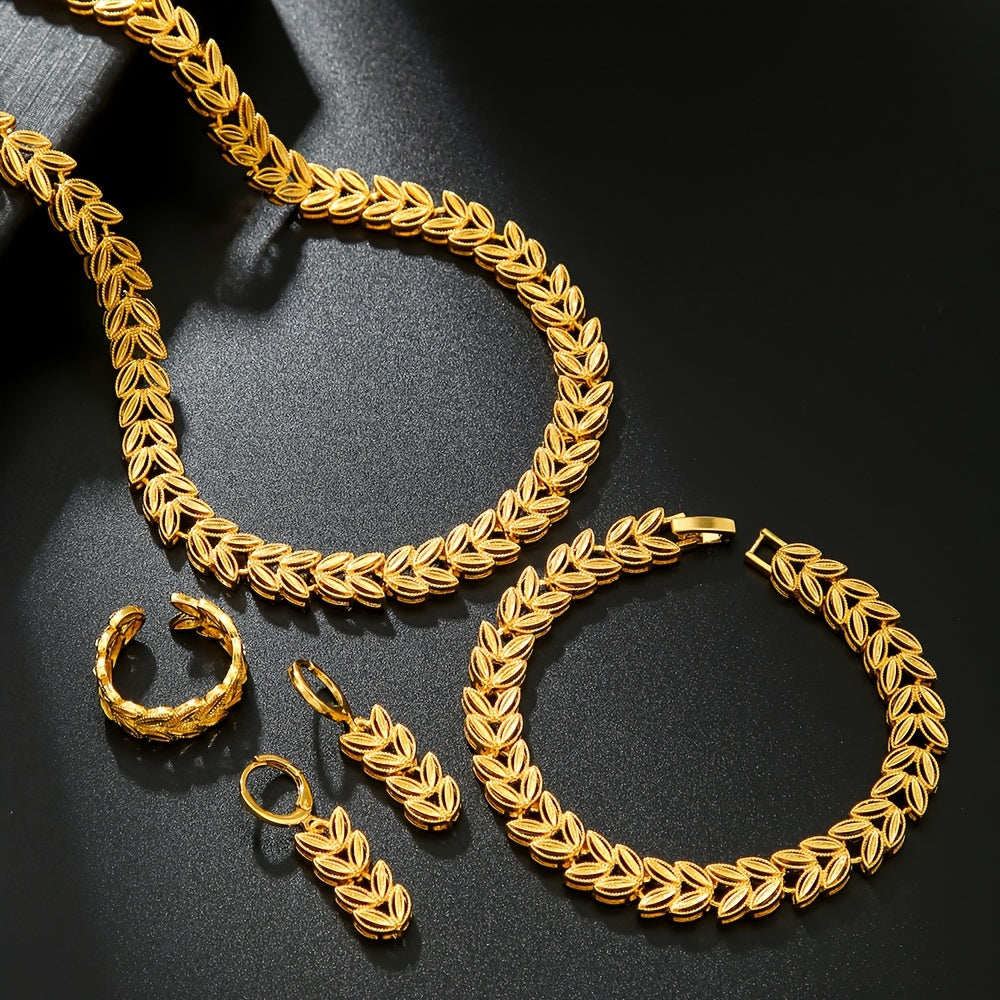 4pcs Ladies jewery Set Goldenes durchbrochenes Design Weizen Set, Gift For Her, Elegant Gift Set, Fine Craftsmanship, Fashion Enthusiasts, Partygoers