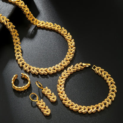 4pcs Ladies jewery Set Goldenes durchbrochenes Design Weizen Set, Gift For Her, Elegant Gift Set, Fine Craftsmanship, Fashion Enthusiasts, Partygoers