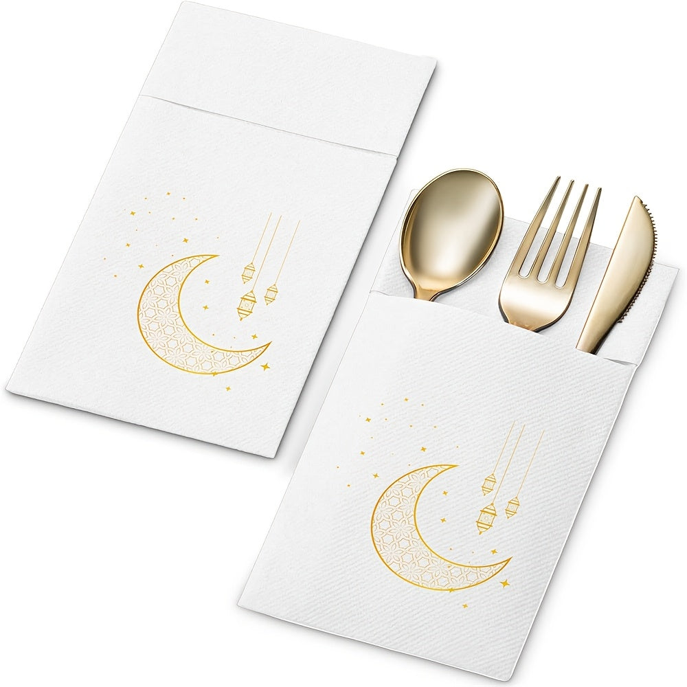 10pcs Ramadan Kareem Printed Ramadan Stars Moon Disposable Knife and Fork Western Napkins Meal Mat 2026 for Home Decoration Eid Mubarak Decoration Ramadan Mubarak Eid Al Adha Islamic Muslim Party