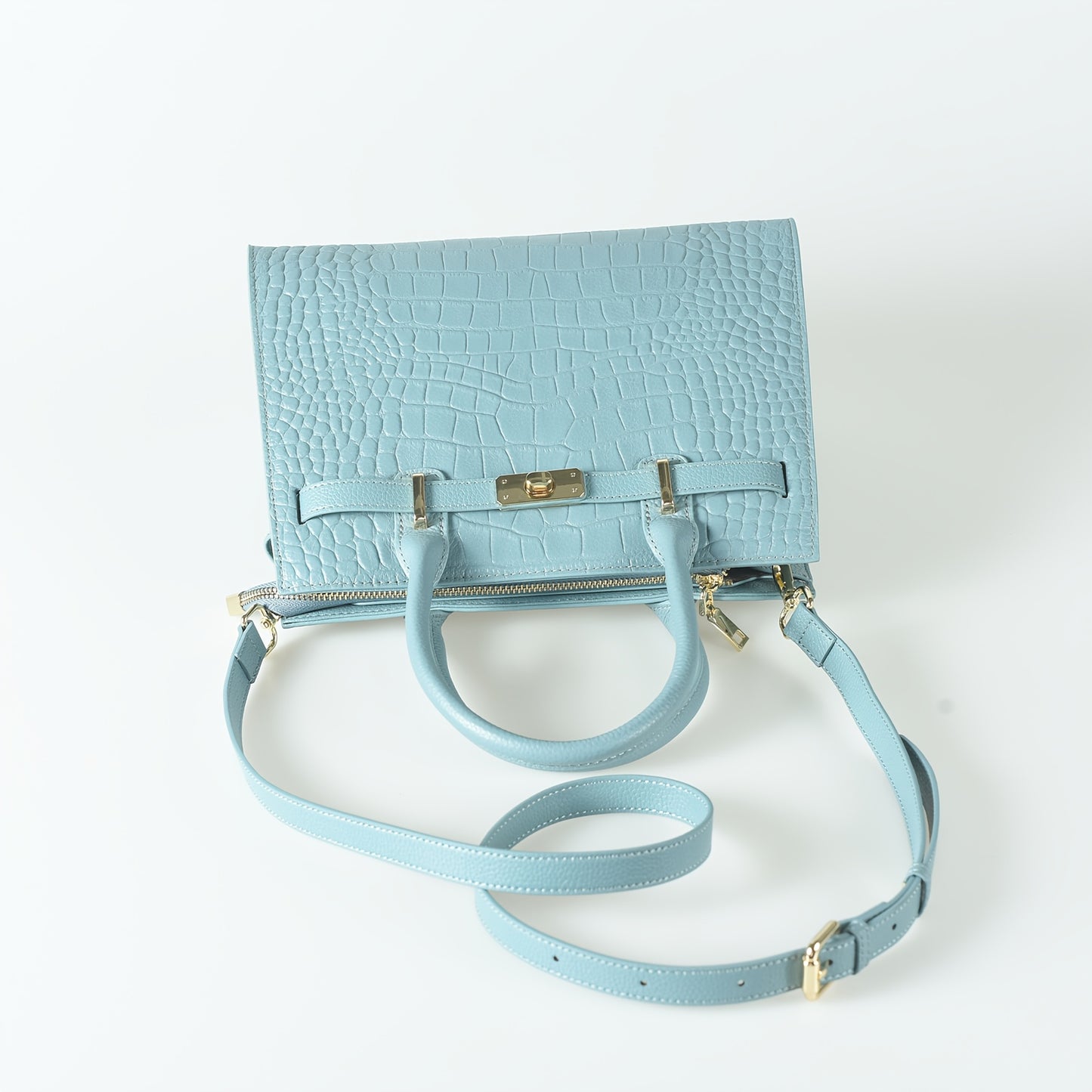 AKFU Women's Genuine Leather Handbag – Crocodile Texture Convertible Crossbody & Clutch with Detachable Strap