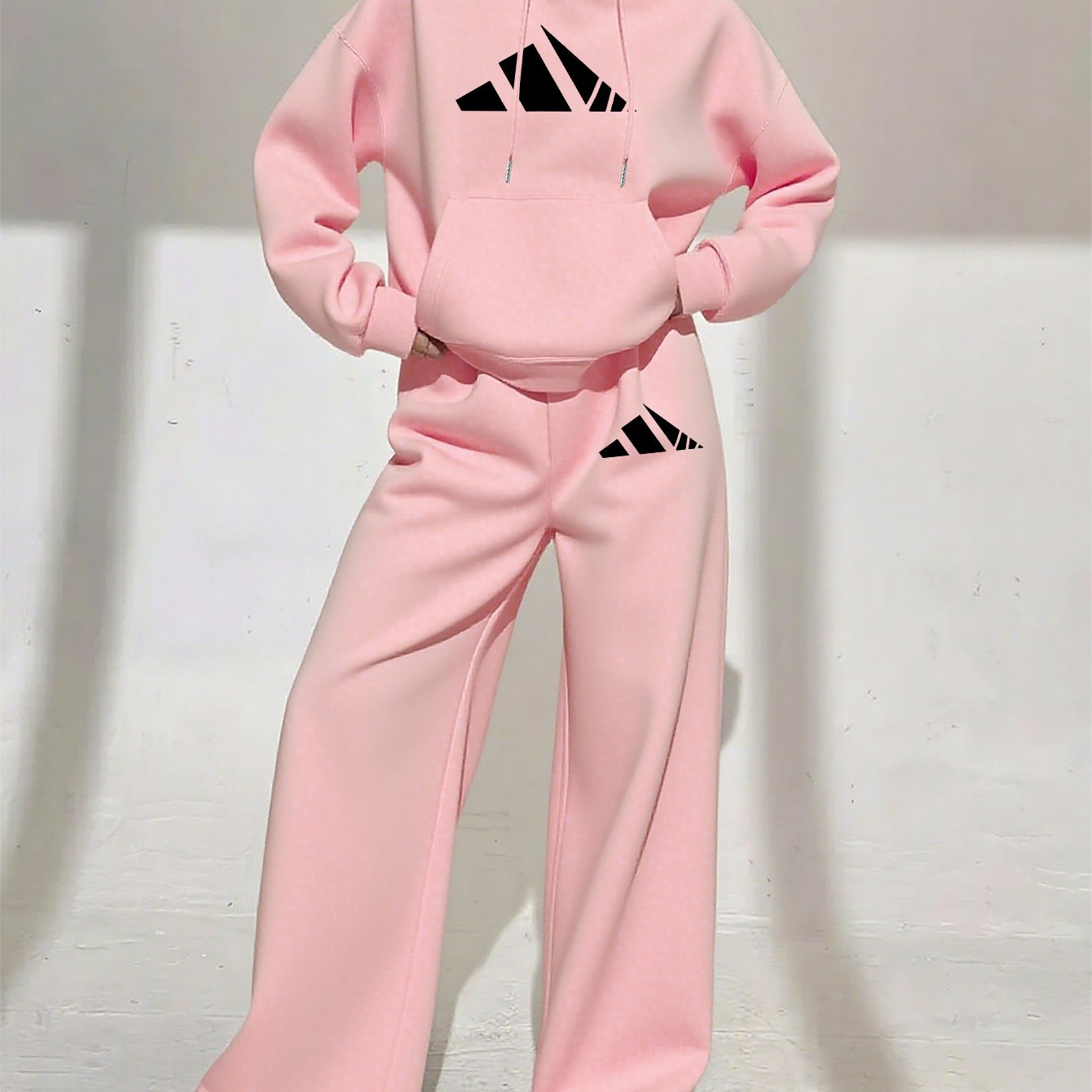 Women’s Winter Hooded Sweatshirt & Jogger Set – Casual Pullover with Letter Print, Pockets & Drawstring Waist