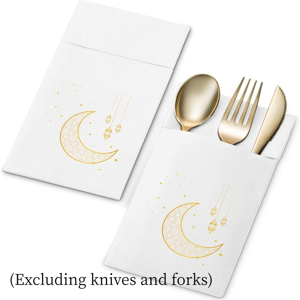 10pcs Ramadan Kareem Printed Ramadan Stars Moon Disposable Knife and Fork Western Napkins Meal Mat 2026 for Home Decoration Eid Mubarak Decoration Ramadan Mubarak Eid Al Adha Islamic Muslim Party
