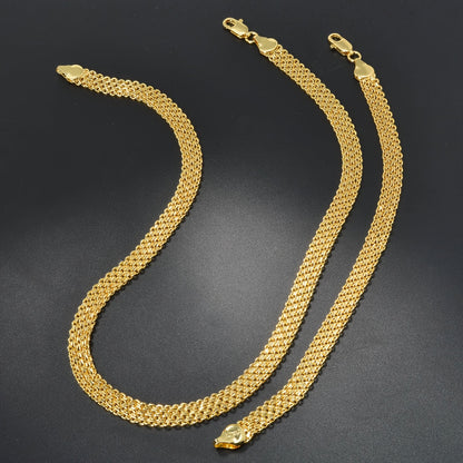 Women’s Woven Chain Jewelry Set – Necklace & Bracelet with Golden Copper Beads for Daily Wear, Parties & Festivals