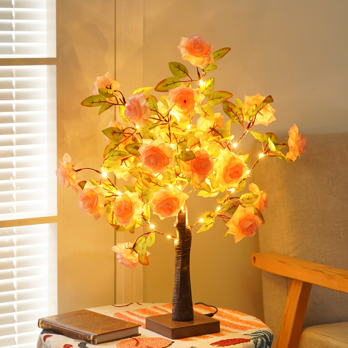 Artificial Rose Tree Lamp – USB-Powered Floral Light with Soft Glow, Elegant Wedding & Home Decor Centerpiece