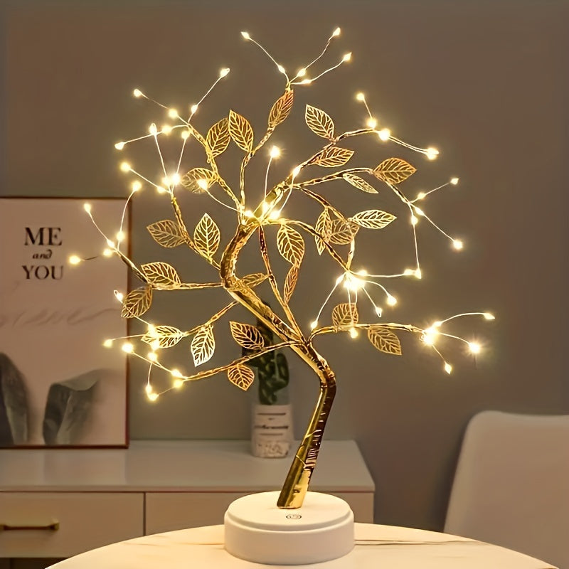 Golden Leaf Tree Lamp – 72 LED USB-Powered Decorative Light with Elegant Branch Design for Home & Events