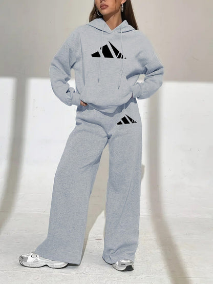 Women’s Winter Hooded Sweatshirt & Jogger Set – Casual Pullover with Letter Print, Pockets & Drawstring Waist