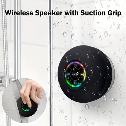 Portable Wireless Speaker with Suction Cup – USB Rechargeable Black Mini Speaker, 2-Hour Playtime, 5.0 Bluetooth Version for Home, Bathroom, Travel & Outdoor Use