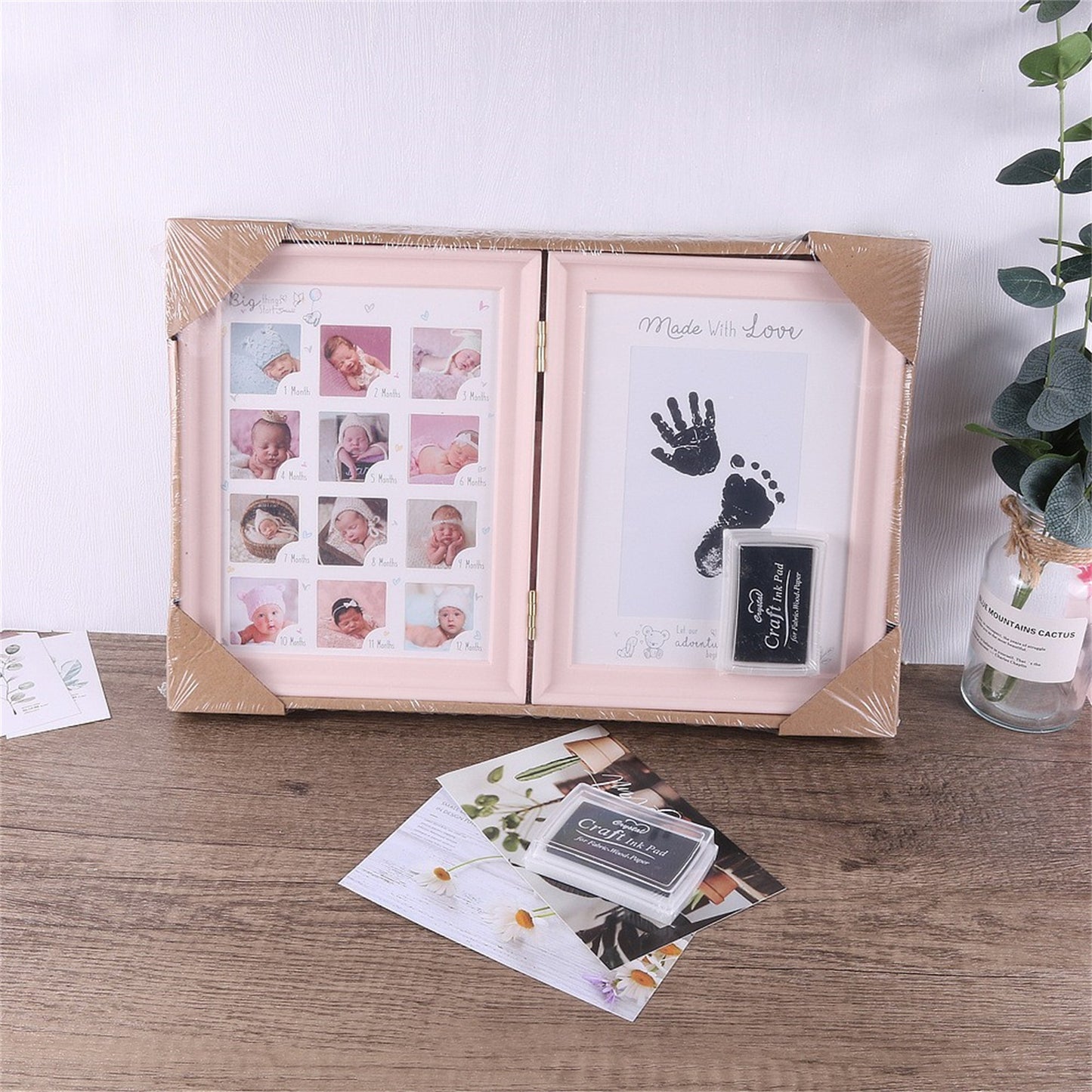 Baby Hand & Footprint Keepsake Frame – PVC Personalized Photo Display with Ink Print Kit for Christmas, Halloween, Thanksgiving & Milestone Memories