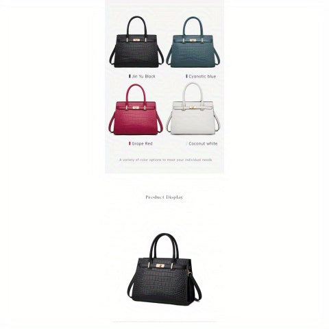 Women’s Crocodile-Pattern Tote Handbag – Large Capacity Daily Use Bag with Zipper Closure & Adjustable Shoulder Strap, Fashionable Office & Travel Accessory