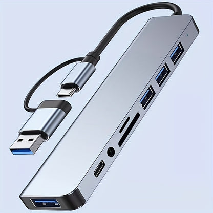 [8-in-1 USB Hub] 8-in-1 USB 3.0 Hub | Type-C Docking Station for Laptops & Desktops with Multi-Port Simultaneous Use, High-Speed Scaling, CD/TF Card Reader, Keyboard, Mouse, Hard Drive, and Fan Connections