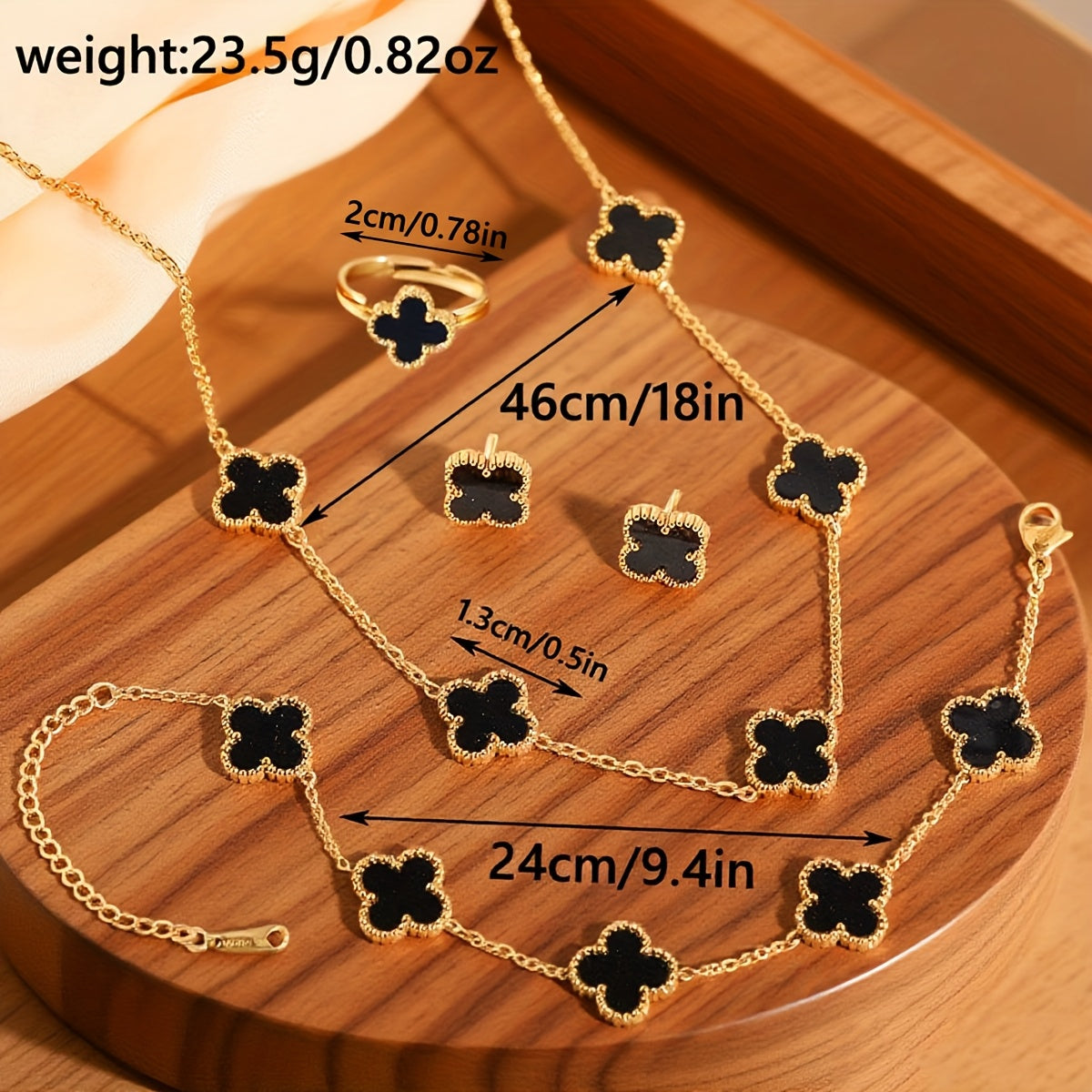 Women’s 5-Piece Stainless Steel Jewelry Set – Minimalist Four-Leaf Clover Necklace, Bracelet, Earrings & Ring, Elegant Daily & Party Gift Set (No Plating)