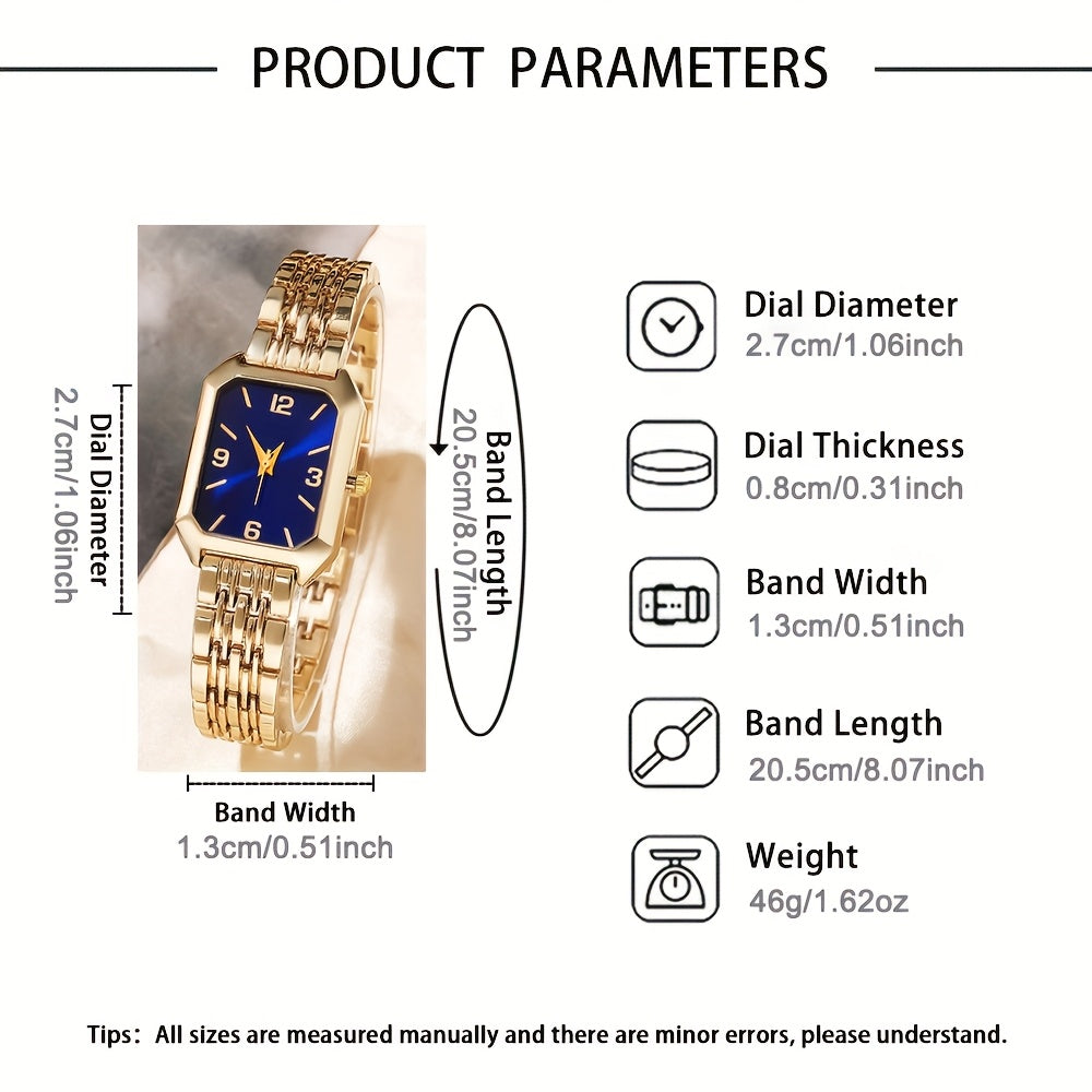 Women’s 4-Piece Quartz Watch Gift Set – Stylish Retro Rectangular Dial with Comfortable Alloy Straps, Perfect for Daily Wear & Gifting