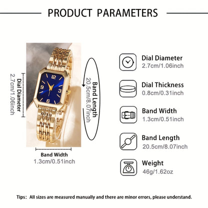 Women’s 4-Piece Quartz Watch Gift Set – Stylish Retro Rectangular Dial with Comfortable Alloy Straps, Perfect for Daily Wear & Gifting