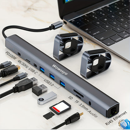 Wowssyo 10-in-1 USB-C Docking Station – Triple Display Hub with 4K HDMI, 100W PD, Ethernet, SD/TF, Audio & USB 3.0