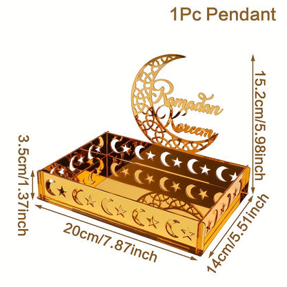 1pc Ramadan Kareem Acrylic Tray | Moon Star Castle Eid Mubarak Table Centerpiece, Ramadan Decoration for Home, Ramadan Mubarak Eid Al-Fitr Gifts, Islamic Muslim Party Supplies Ornament, Table Decor - FengRise