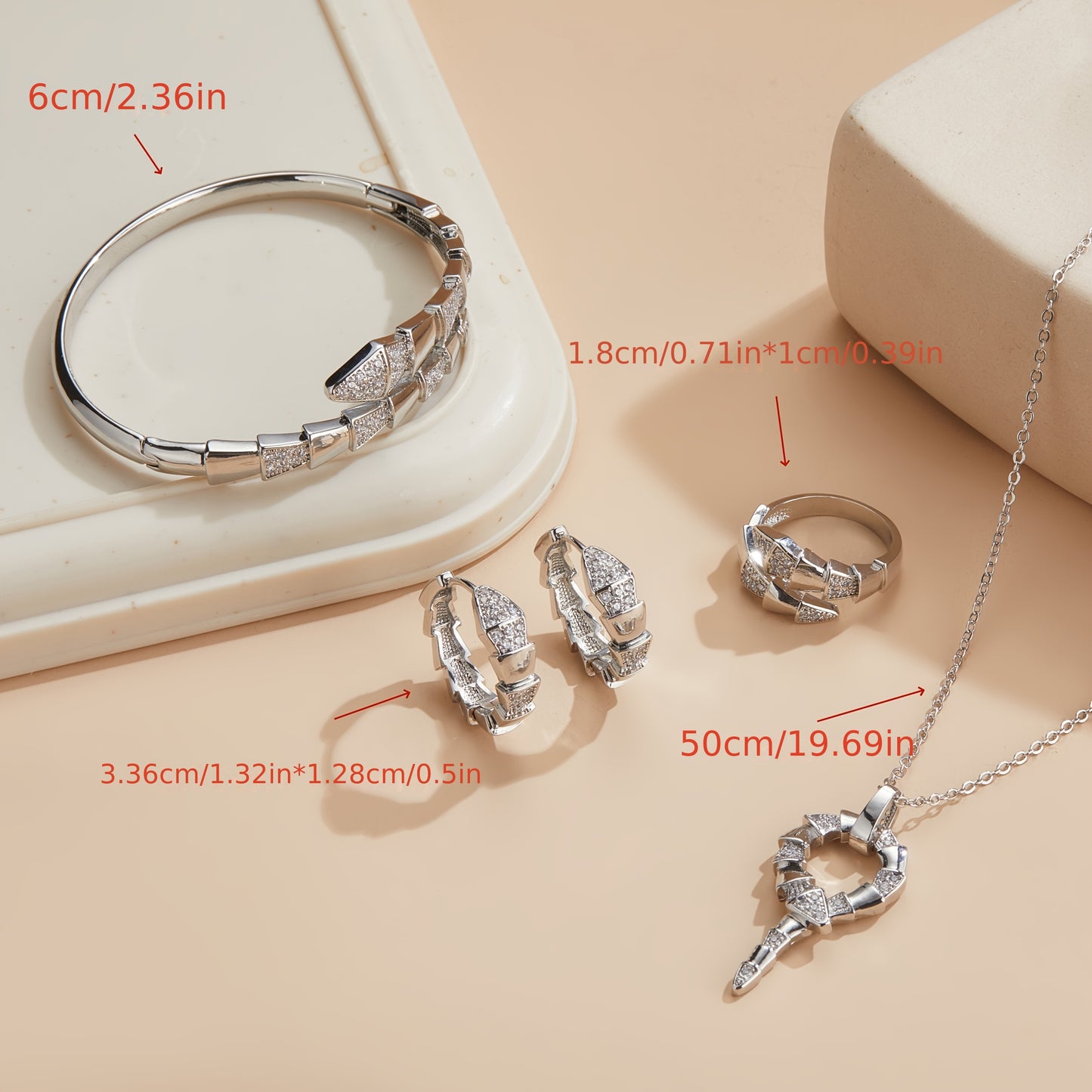Elegant 4-Piece Copper Alloy Jewelry Set – Sparkling Zirconia Necklace, Ring, Earrings & Bracelet for Daily Wear and Special Gifts
