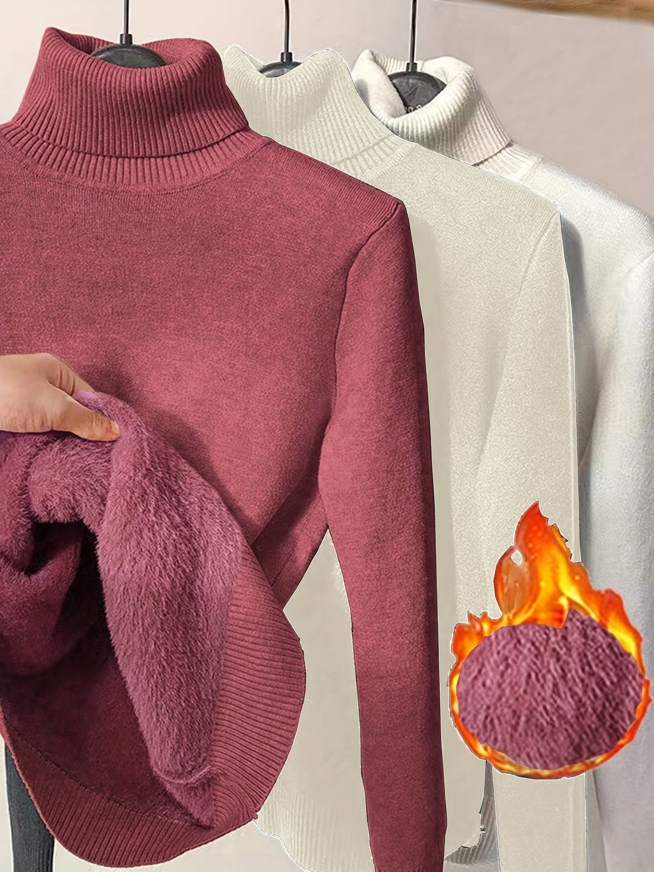 طقم سويت شيرت نسائي من 3 قطع برقبة عالية - ملابس تريكو خريف/شتاء