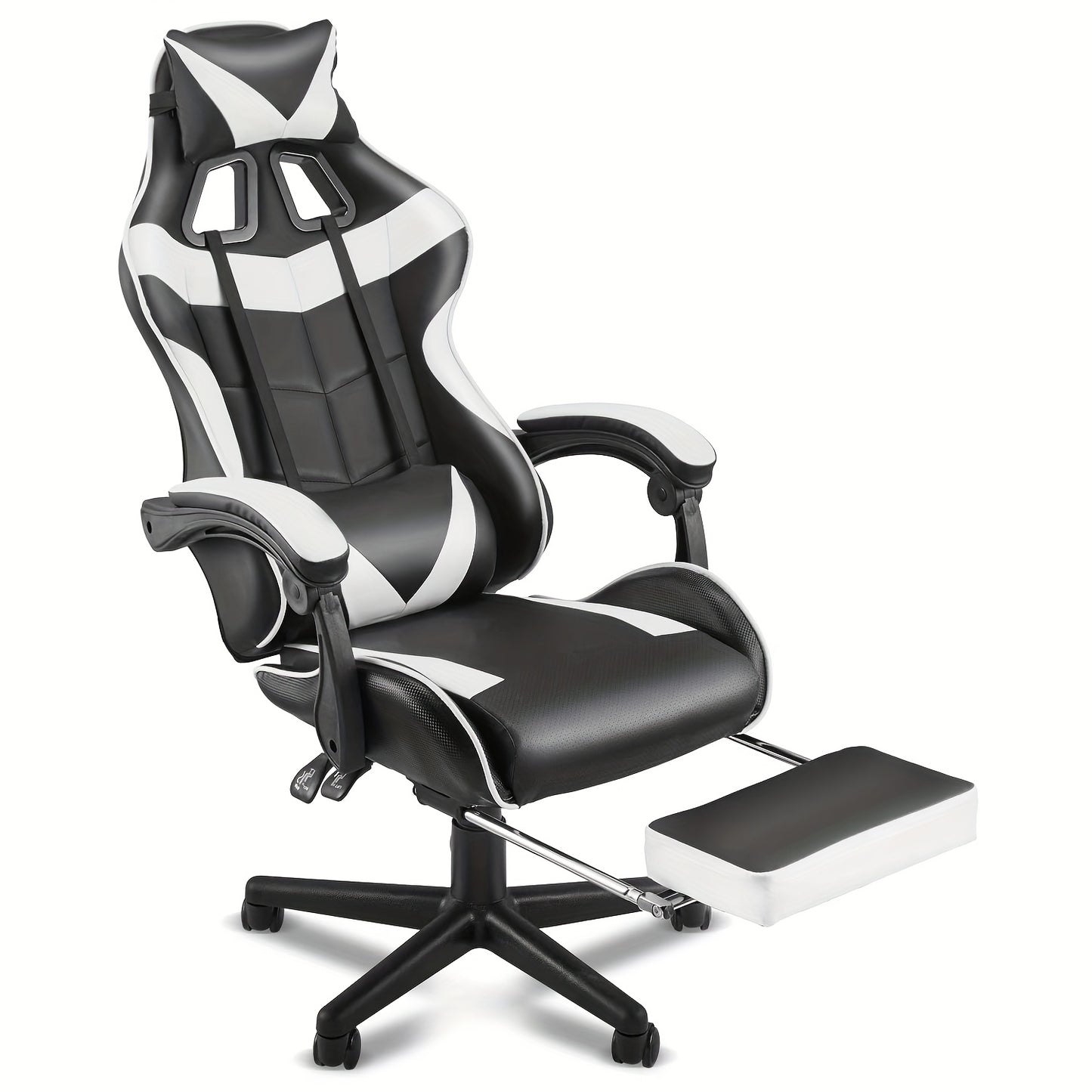 Ergonomic Gaming Chair – Adjustable High-Back Faux Leather Seat with Lumbar Support & Silent Casters, Black