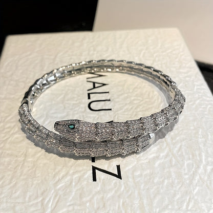 1pc Fashion Luxurious Synthetic Synthetic Zircon Snake-shaped Opening Bracelet for Men Women Iced out Bling Jewelry Animal Snake Bangle Intricate Detailing Design Suitable for Daily Matching