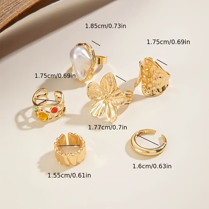 33-Piece Large Flower Ring Set for Women – Mixed Hollow Designs with Colorful Rhinestones & Irregular Heart Shapes, Perfect for Parties & Friendship Gifts