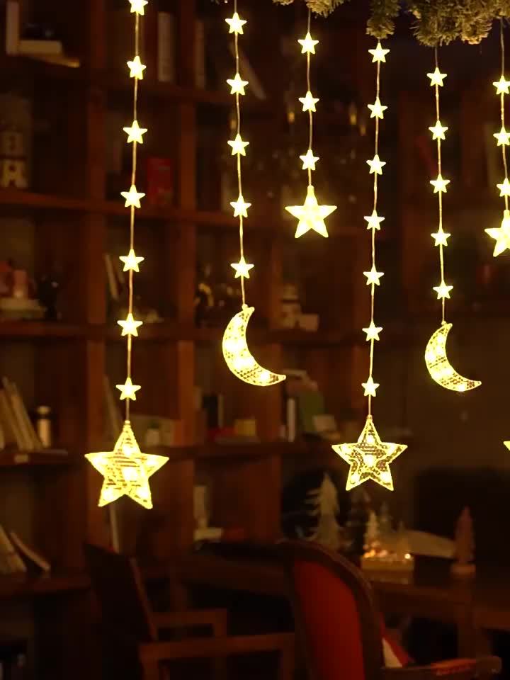 1pc Moon & Star LED String Lights, 8 Lighted Modes, 300cm/9.84ft USB Powered Fairy Light, Suitable for Ramadan, Eid Al-Fitr, Eid Al-Adha, Home, Bedroom, Living Room, Wall, Wedding, Birthday, Party, Family Gathering, Festival