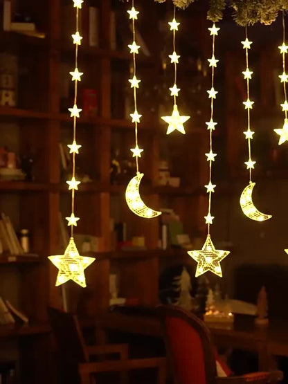 1pc Moon & Star LED String Lights, 8 Lighted Modes, 300cm/9.84ft USB Powered Fairy Light, Suitable for Ramadan, Eid Al-Fitr, Eid Al-Adha, Home, Bedroom, Living Room, Wall, Wedding, Birthday, Party, Family Gathering, Festival