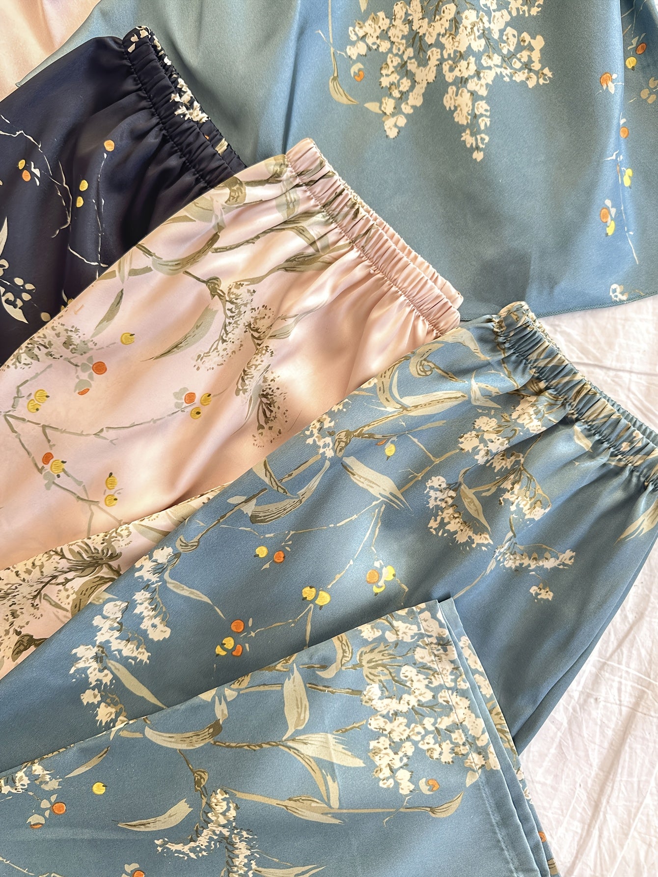 6-Piece Cherry Print Sleepwear Set – Ruffled Neckline Top with Matching Long Pants, Cute and Comfortable Loungewear